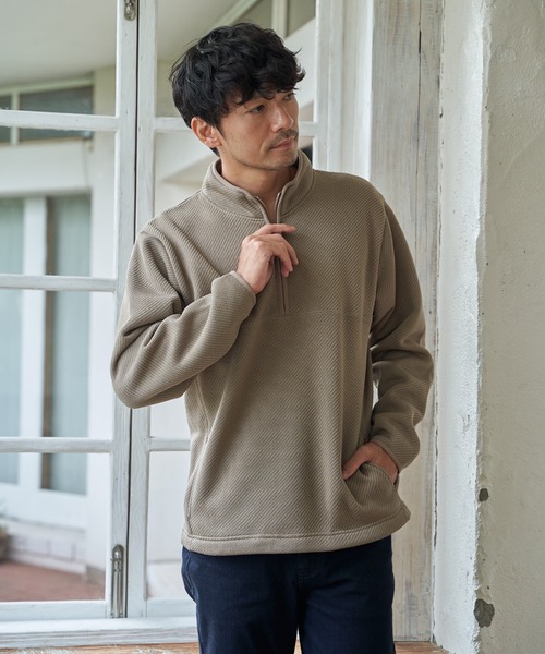 ikka（イッカ）の「ツイルジャカード裏起毛ハーフジッププルオーバー（スウェット・メンズ・ベージュ/ネイビー/カーキ/ブラック・M/L/XL/S）」の12枚目の写真