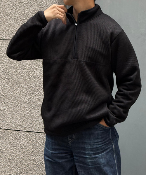 セール】ツイルジャカード裏起毛ハーフジッププルオーバー（スウェット