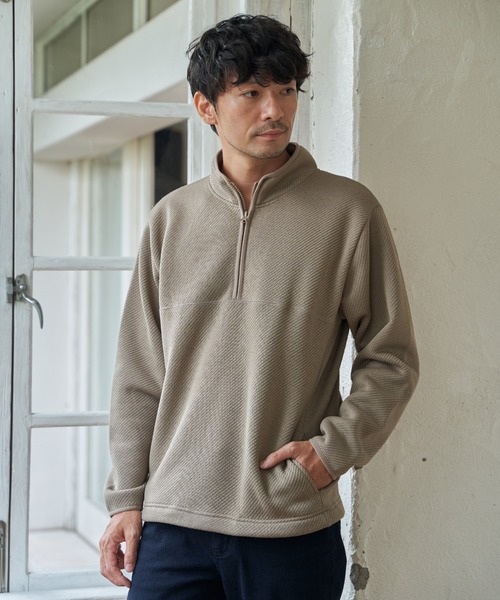 ikka（イッカ）の「ツイルジャカード裏起毛ハーフジッププルオーバー（スウェット・メンズ・ベージュ/ネイビー/カーキ/ブラック・M/L/XL/S）」の6枚目の写真