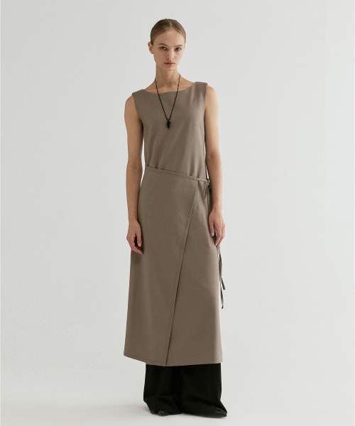 Wrap Tie Sleeveless Maxi Dress Beige