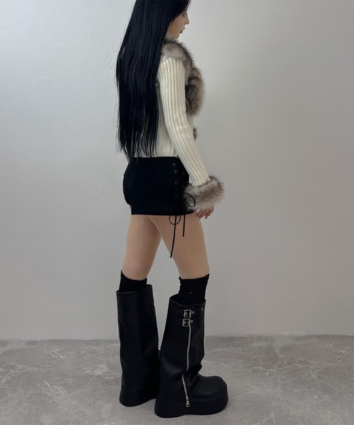 FOLLOWIN(フォロウィン)の「ボリュームファー×リブニット ジップアップジャケット(その他アウター・レディース・ホワイト/ブラウン・FREE)」の7枚目の写真