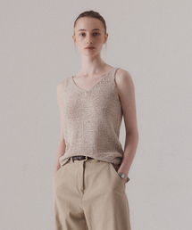 Refined v-neck straw knit sleeveless (BEIGE)