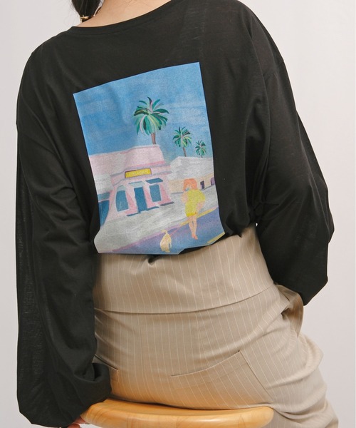 palm RICHE(ポームリシュ)の「アートプリントシアーロンT(Tシャツ/カットソー・レディース・ピンク/オフホワイト/ブラック・M)」の1枚目の写真