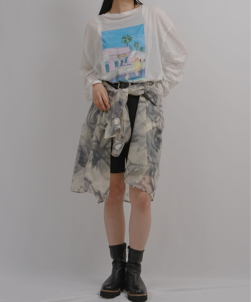 palm RICHE(ポームリシュ)の「アートプリントシアーロンT(Tシャツ/カットソー・レディース・ピンク/オフホワイト/ブラック・M)」の5枚目の写真