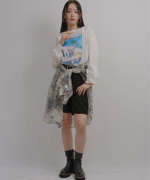 palm RICHE(ポームリシュ)の「アートプリントシアーロンT(Tシャツ/カットソー・レディース・ピンク/オフホワイト/ブラック・M)」の4枚目の写真