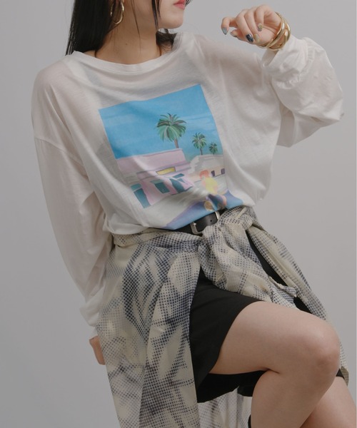 palm RICHE(ポームリシュ)の「アートプリントシアーロンT(Tシャツ/カットソー・レディース・ピンク/オフホワイト/ブラック・M)」の6枚目の写真