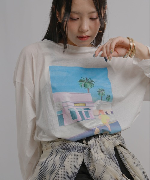 palm RICHE(ポームリシュ)の「アートプリントシアーロンT(Tシャツ/カットソー・レディース・ピンク/オフホワイト/ブラック・M)」の7枚目の写真
