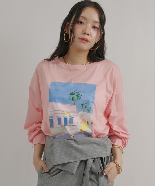 palm RICHE(ポームリシュ)の「アートプリントシアーロンT(Tシャツ/カットソー・レディース・ピンク/オフホワイト/ブラック・M)」の14枚目の写真