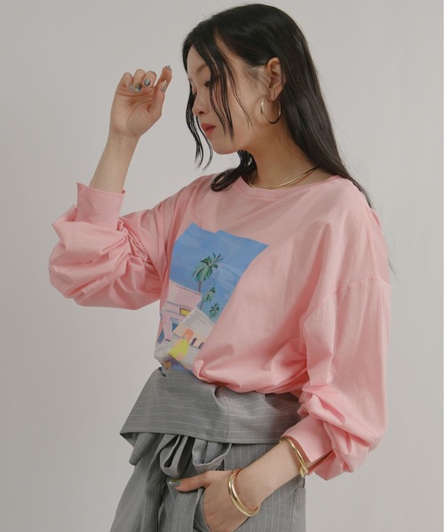 palm RICHE(ポームリシュ)の「アートプリントシアーロンT(Tシャツ/カットソー・レディース・ピンク/オフホワイト/ブラック・M)」の15枚目の写真