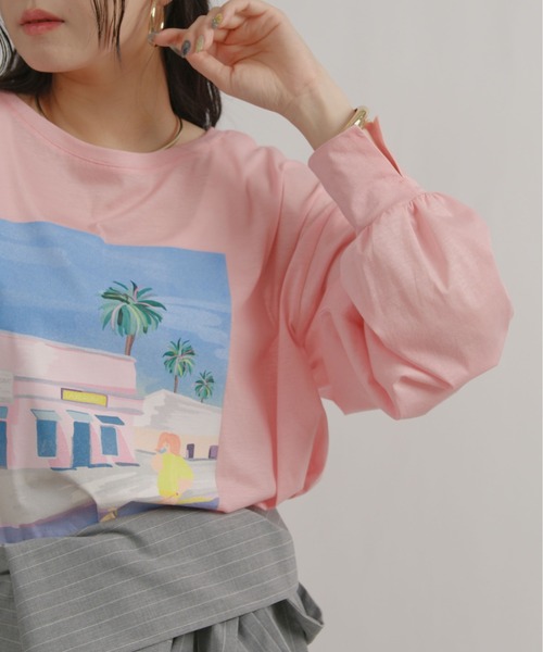 palm RICHE(ポームリシュ)の「アートプリントシアーロンT(Tシャツ/カットソー・レディース・ピンク/オフホワイト/ブラック・M)」の17枚目の写真