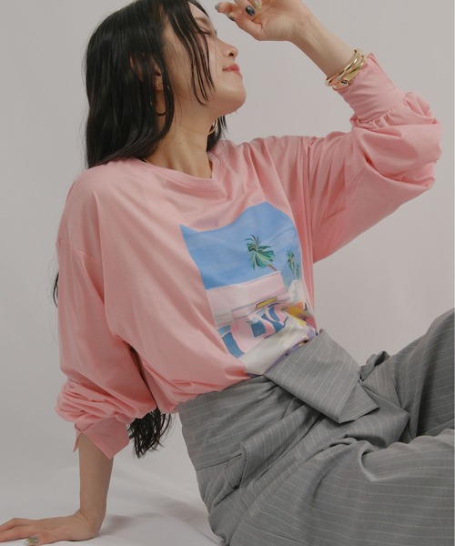 palm RICHE(ポームリシュ)の「アートプリントシアーロンT(Tシャツ/カットソー・レディース・ピンク/オフホワイト/ブラック・M)」の19枚目の写真