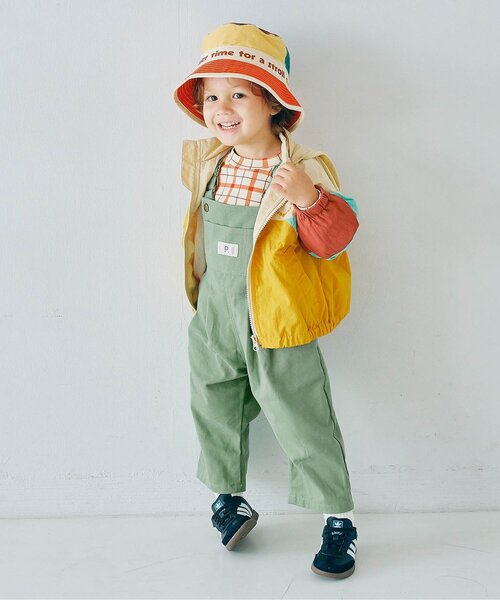 p.premier（ピードットプルミエ）の「デニム・カラーツイルオーバーオール_ジュニア対応（サロペット/オーバーオール・キッズ・サックスブルー/グリーン/ピンク・80/90/100/110/120/130/140）」の8枚目の写真