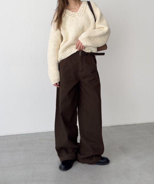CANAL JEAN(キャナルジーン)の「El mar ベルト付き裏起毛コットンパンツ(その他パンツ・レディース・ブラウン/モカ・MEDIUM/SMALL)」の1枚目の写真