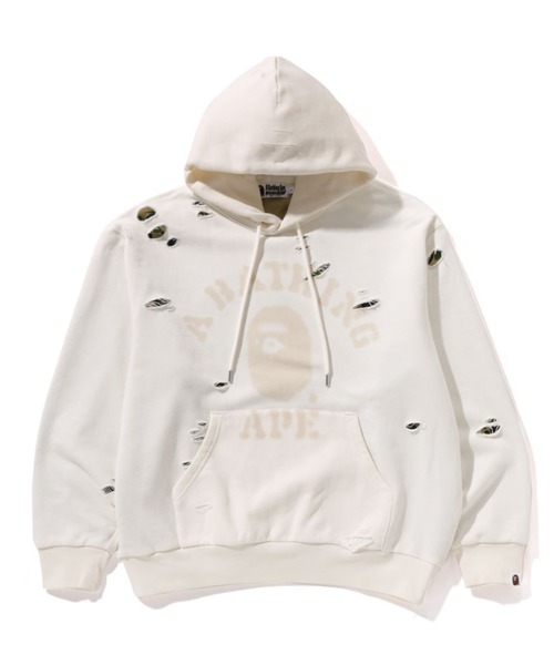 A BATHING APE（アベイシングエイプ）の「DESTROYED COLLEGE RELAXED FIT LAYERED PULLOVER HOODIE（パーカー・メンズ・ブラック/アイボリー/レッド・SMALL/MEDIUM）」の2枚目の写真
