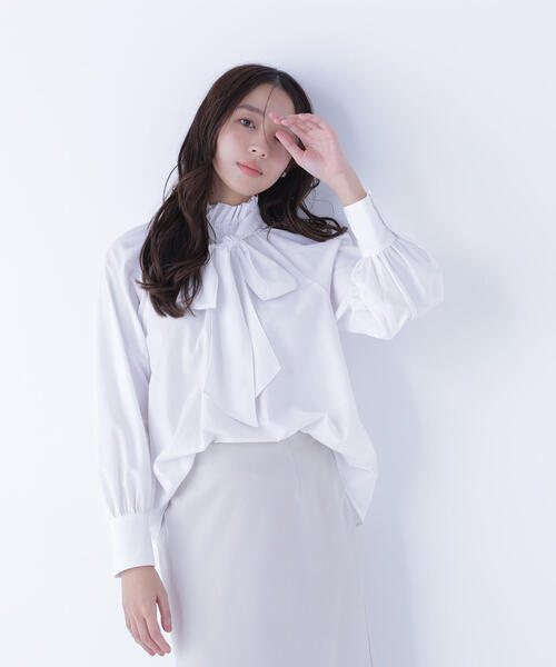 NATURAL BEAUTY BASIC(ナチュラルビューティーベーシック)の「◇ハイネックリボンボウブラウス(シャツ/ブラウス・レディース・ピンク系その他/グレー系その他/オフホワイト/ブルー・MEDIUM/SMALL)」の17枚目の写真