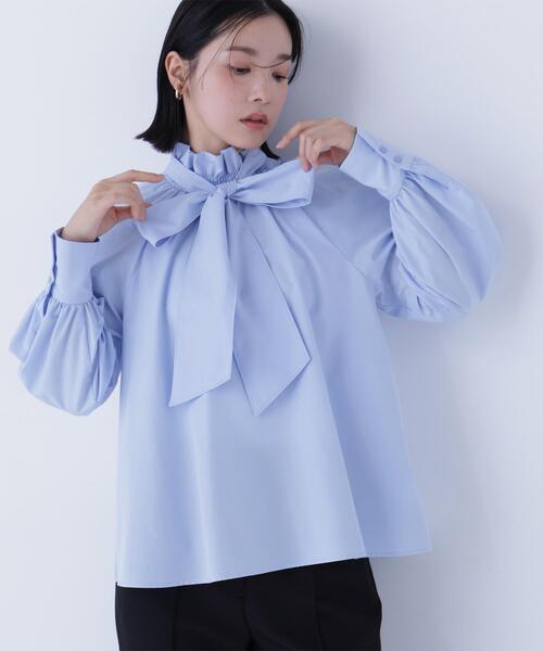 NATURAL BEAUTY BASIC（ナチュラルビューティーベーシック）の「◇ハイネックリボンボウブラウス（シャツ/ブラウス・レディース・ピンク系その他/グレー系その他/オフホワイト/ブルー・MEDIUM/SMALL）」の18枚目の写真