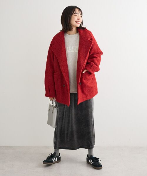 Green　Parks（グリーンパークス）の「ベロアナロースカート（スカート・レディース・チャコールグレー/ブラック・FREE）」の5枚目の写真