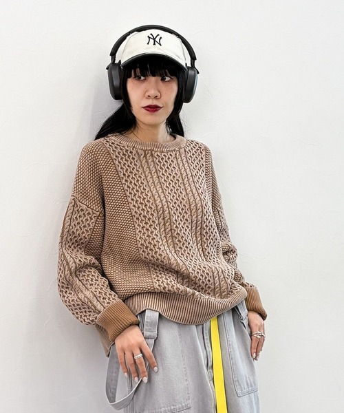 MODE NORM CORE] ストーンウォッシュケーブルプルオーバー（ニット