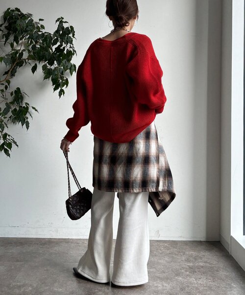 DouDou（ドゥドゥ）の「ニットコーデュロイセミフレアイージーパンツ（その他パンツ・レディース・ブラック/オフホワイト/チャコールグレー・36/38）」の8枚目の写真