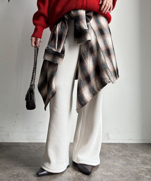 DouDou（ドゥドゥ）の「ニットコーデュロイセミフレアイージーパンツ（その他パンツ・レディース・ブラック/オフホワイト/チャコールグレー・36/38）」の9枚目の写真