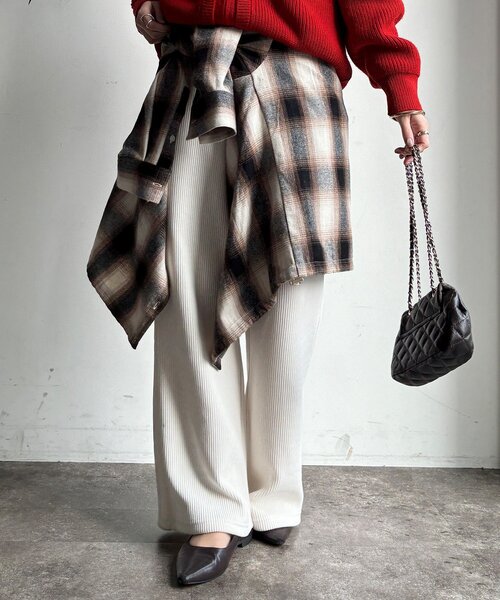 DouDou（ドゥドゥ）の「ニットコーデュロイセミフレアイージーパンツ（その他パンツ・レディース・ブラック/オフホワイト/チャコールグレー・36/38）」の10枚目の写真