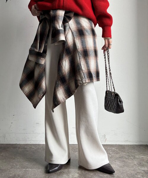 DouDou（ドゥドゥ）の「ニットコーデュロイセミフレアイージーパンツ（その他パンツ・レディース・ブラック/オフホワイト/チャコールグレー・36/38）」の11枚目の写真