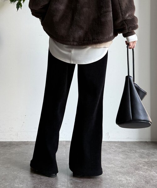 DouDou（ドゥドゥ）の「ニットコーデュロイセミフレアイージーパンツ（その他パンツ・レディース・ブラック/オフホワイト/チャコールグレー・36/38）」の21枚目の写真