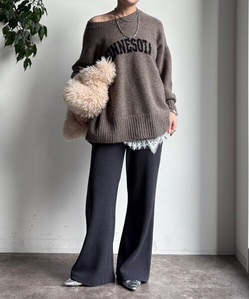 DouDou（ドゥドゥ）の「ニットコーデュロイセミフレアイージーパンツ（その他パンツ・レディース・ブラック/オフホワイト/チャコールグレー・36/38）」の22枚目の写真