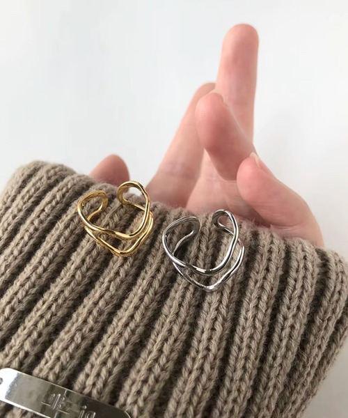 Rennet（レネット）の「【金属アレルギー対応】 ステンレス ワイドラインウェーブジオメトリックリング（リング・レディース・ゴールド/シルバー・FREE）」の7枚目の写真
