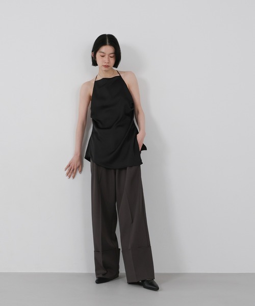 select MOCA（セレクトモカ）の「ロールアップツータックワイドストレートスラックス（スラックス・レディース・チャコールグレー/カーキブラウン・FREE）」の3枚目の写真