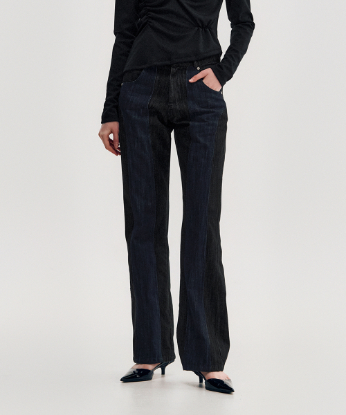 KIMZISU(キムジス)の「Two-Tone Straight Washed Pants _ BLACK(デニムパンツ・レディース・ブラック・S/M/L)」の1枚目の写真