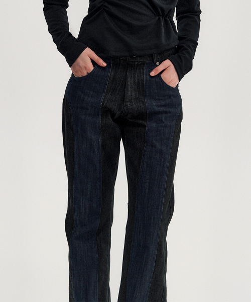 KIMZISU(キムジス)の「Two-Tone Straight Washed Pants _ BLACK(デニムパンツ・レディース・ブラック・S/M/L)」の3枚目の写真