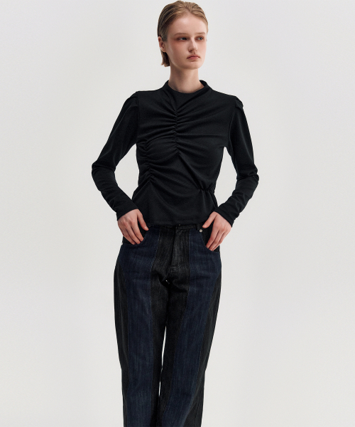KIMZISU(キムジス)の「Two-Tone Straight Washed Pants _ BLACK(デニムパンツ・レディース・ブラック・S/M/L)」の5枚目の写真