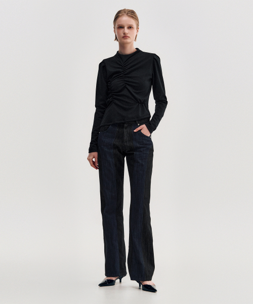 KIMZISU(キムジス)の「Two-Tone Straight Washed Pants _ BLACK(デニムパンツ・レディース・ブラック・S/M/L)」の6枚目の写真
