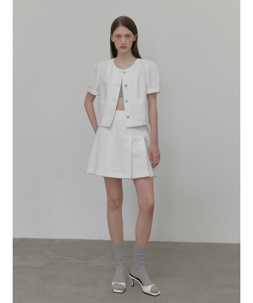 ETMON(エトモン)の「Pleats Tweed Mini Skirt, White(スカート・レディース・その他・S/M)」の1枚目の写真