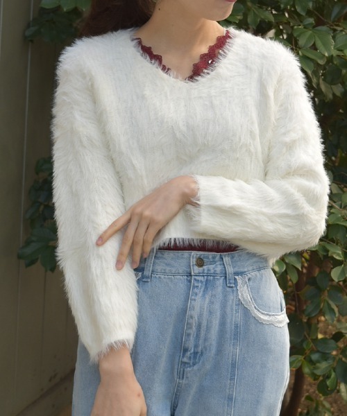 axes femme(アクシーズファム)の「フェザーニット(ニット/セーター・レディース・ラベンダー/ホワイト・FREE)」の1枚目の写真