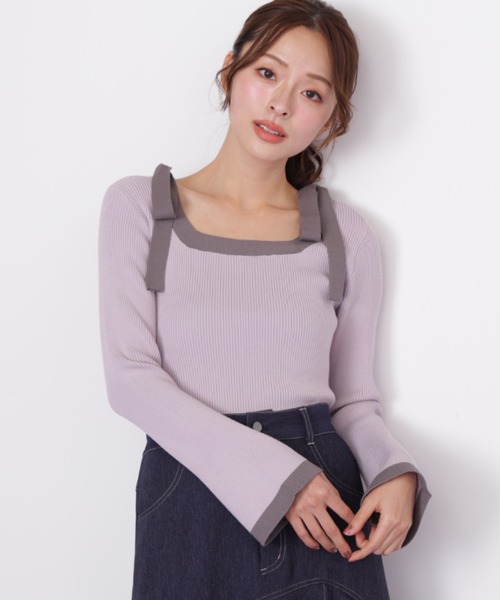 JILL by JILL STUART(ジルバイジルスチュアート)の「肩リボン配色ニット(ニット/セーター・レディース・ラベンダー/ブラック/ホワイト・FREE)」の3枚目の写真