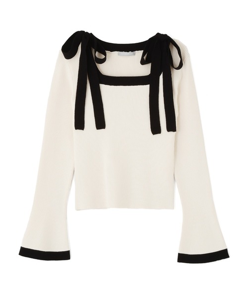 JILL by JILL STUART(ジルバイジルスチュアート)の「肩リボン配色ニット(ニット/セーター・レディース・ラベンダー/ブラック/ホワイト・FREE)」の4枚目の写真