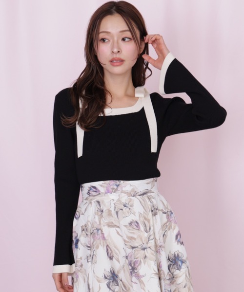 JILL by JILL STUART(ジルバイジルスチュアート)の「肩リボン配色ニット(ニット/セーター・レディース・ラベンダー/ブラック/ホワイト・FREE)」の18枚目の写真