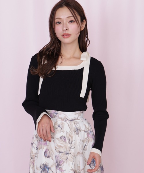 JILL by JILL STUART(ジルバイジルスチュアート)の「肩リボン配色ニット(ニット/セーター・レディース・ラベンダー/ブラック/ホワイト・FREE)」の15枚目の写真
