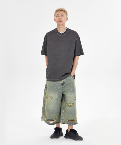 MAKEITTO(メイキット)の「ピグメントウォッシングオーバーサイズクルーネック半袖Tシャツ_チャコール(Tシャツ/カットソー・メンズ・その他・M/L/XL/XXL)」の5枚目の写真