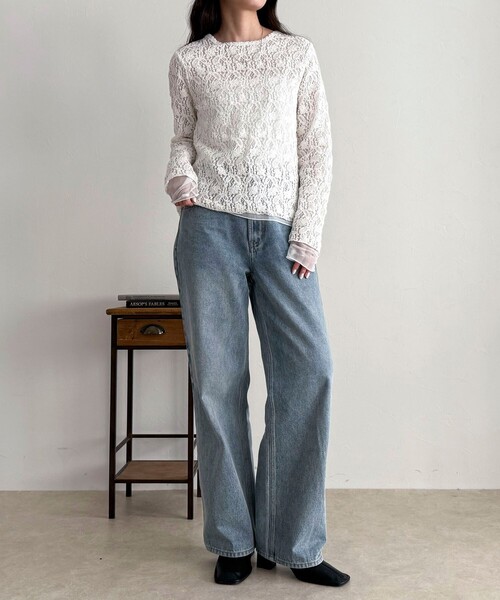 fredy emue（フレディエミュ）の「チュールレイヤードレースロンTシャツ（Tシャツ/カットソー・レディース・ブラック/オフホワイト・38）」の3枚目の写真