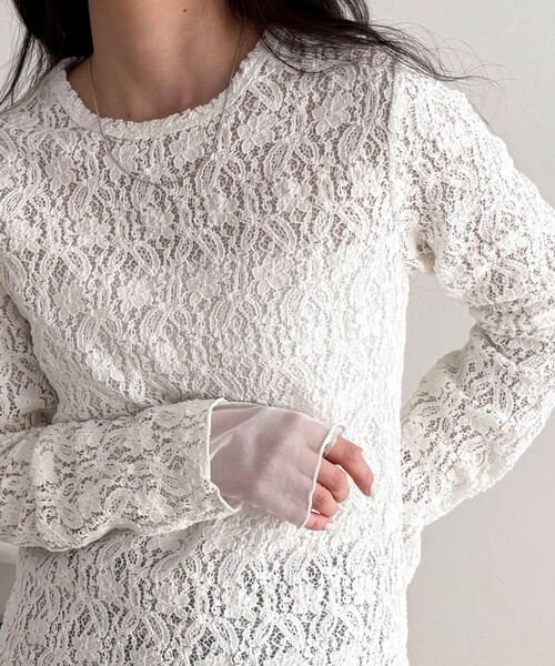 fredy emue（フレディエミュ）の「チュールレイヤードレースロンTシャツ（Tシャツ/カットソー・レディース・ブラック/オフホワイト・38）」の5枚目の写真