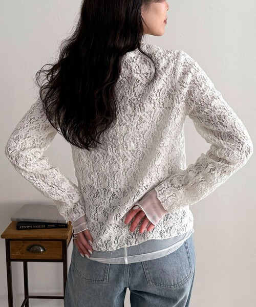 fredy emue（フレディエミュ）の「チュールレイヤードレースロンTシャツ（Tシャツ/カットソー・レディース・ブラック/オフホワイト・38）」の8枚目の写真