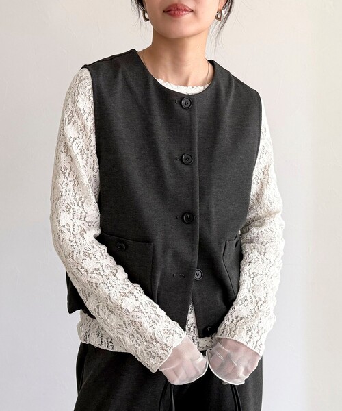 fredy emue（フレディエミュ）の「チュールレイヤードレースロンTシャツ（Tシャツ/カットソー・レディース・ブラック/オフホワイト・38）」の13枚目の写真