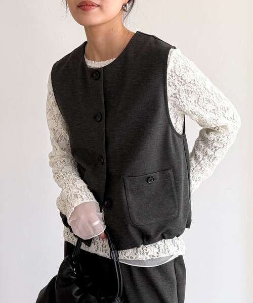 fredy emue（フレディエミュ）の「チュールレイヤードレースロンTシャツ（Tシャツ/カットソー・レディース・ブラック/オフホワイト・38）」の14枚目の写真