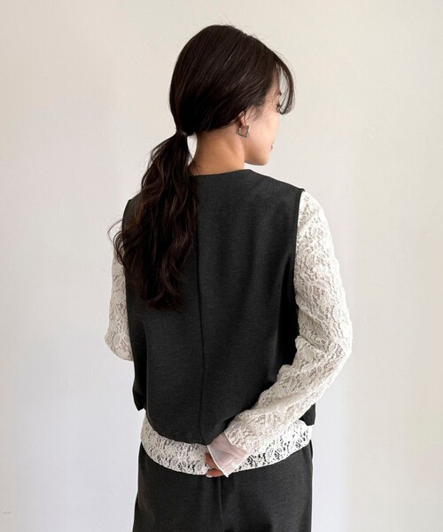 fredy emue（フレディエミュ）の「チュールレイヤードレースロンTシャツ（Tシャツ/カットソー・レディース・ブラック/オフホワイト・38）」の16枚目の写真