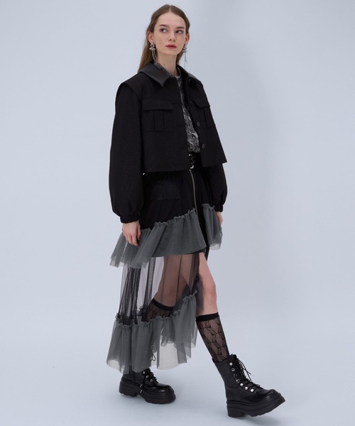 HARE（ハレ）の「バイカラーチュールベルトスカート(HARE)（スカート・レディース・ブルー/ブラック・FREE）」の4枚目の写真