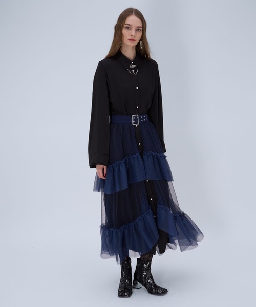 HARE（ハレ）の「バイカラーチュールベルトスカート(HARE)（スカート・レディース・ブルー/ブラック・FREE）」の5枚目の写真