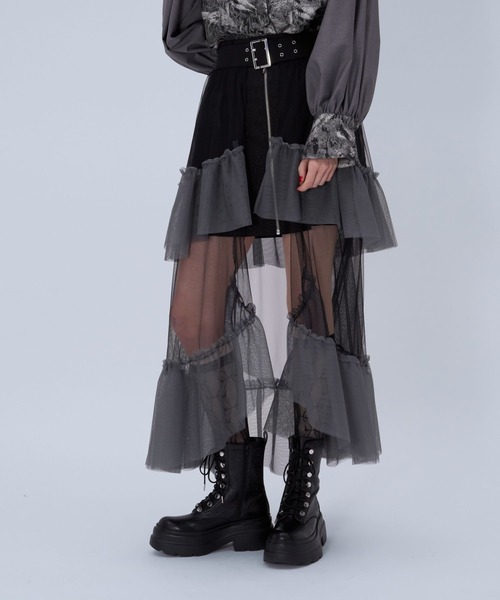 HARE（ハレ）の「バイカラーチュールベルトスカート(HARE)（スカート・レディース・ブルー/ブラック・FREE）」の13枚目の写真